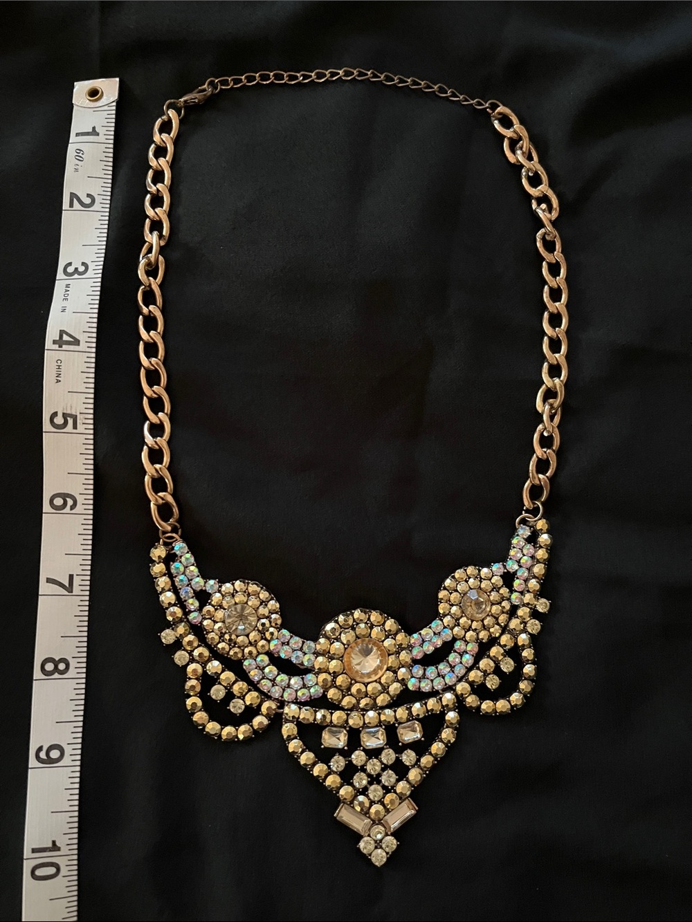 Gold-Tone Crystal Bib Necklace with Iridescent Accents